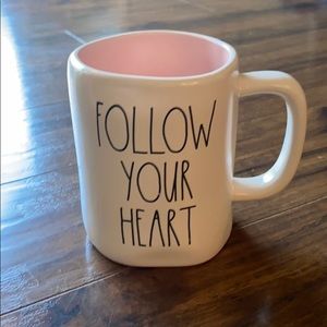 Rae Dunn follow your heart mug pink inside